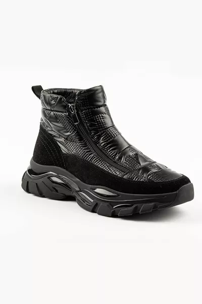  أحذية رجالية جلد نوبوك حقيقية أسود مع نسيج المظلة