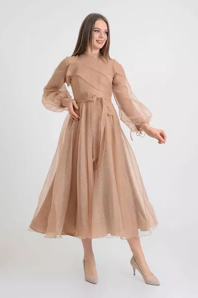 Colore della pelle Glitter palloncino manica Hijab abito da sera