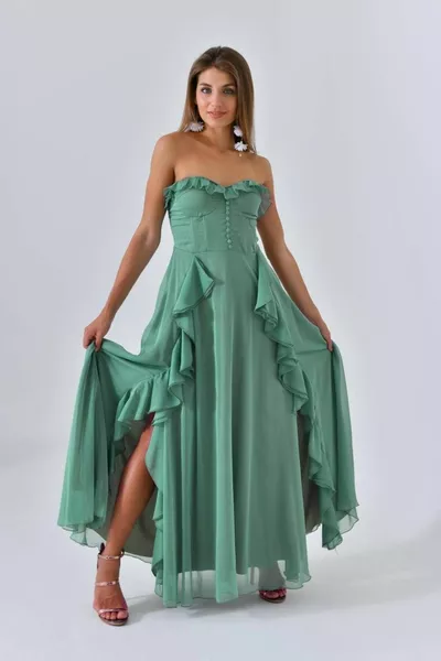 Вечернее платье без бретелек с пуговицами и оборками