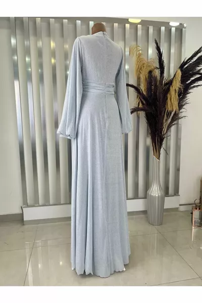 ليكرا جليتر عادل حجاب فستان سهرة رمادي