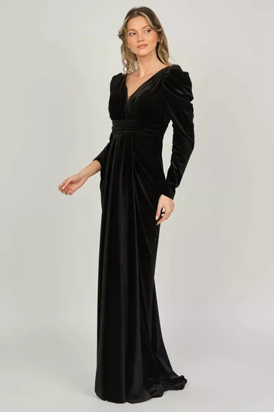 Дамска кадифена вечерна рокля  черно