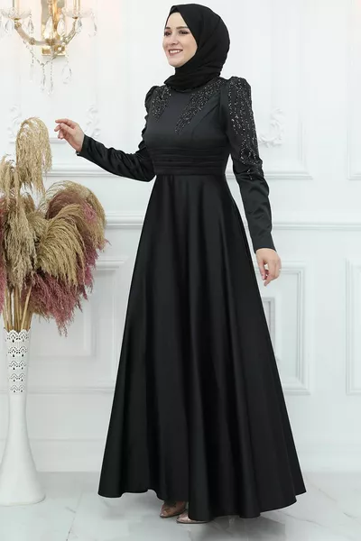 Вечерна рокля Zeren Satin черна