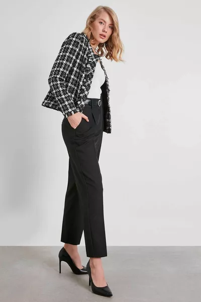 سروال قماش عالي الخصر