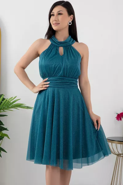  C NECK SILVERY TULLE DRESS