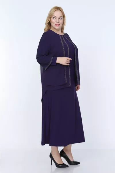 Камък бродирани шифон вечерна рокля лилаво