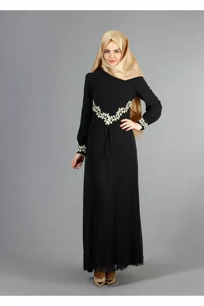 نسائي أسود T  Fy Collection-lace مفصلة فساتين سهرة شيفون