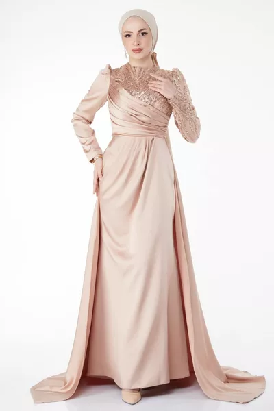 مستقيم الرقبة المستديرة المرأة المنك الترتر الخلفي الذيل مساء اللباس - 