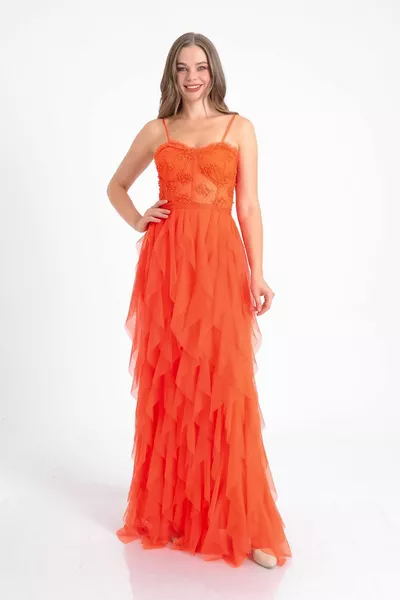 البرتقالي غير متماثلة قطع حمالة مساء اللباس