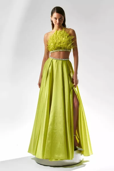 Дълга рокля с презрамки гърдите Otrish цепка