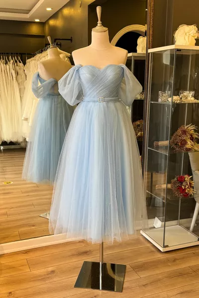 الجليد الأزرق بريق رايات ميدي طول حزام مفصلة شفافة مساء اللباس وسهرة اللباس