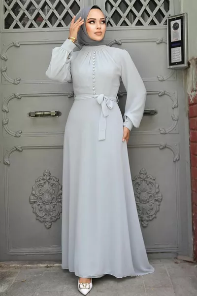 Abito Hijab Grigio con Bottoni GR