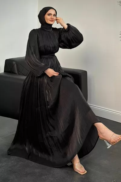 Hailey Janjan Belted Evening Dress Black