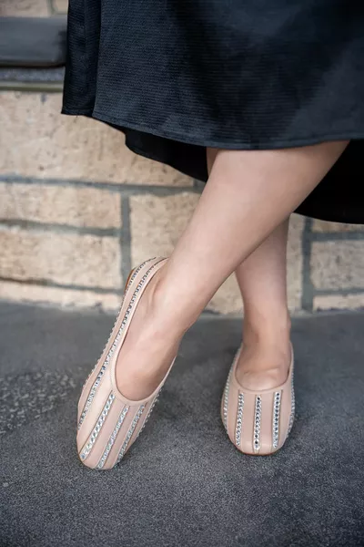 Rogo Nude Flat Sole Stripe Stone Детайлни дамски балетни балетки