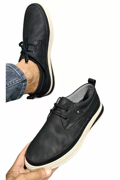 أحذية رجالية مطبوعة ناعمة كومفورت سوداء دانتيل