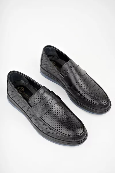 جلد طبيعي أسود رجالي أحذية جلدية عادية 