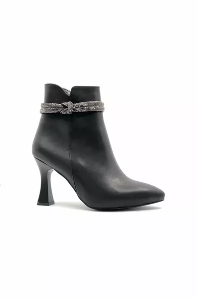 Feles Knot Stone Detailed Goblet Heel Stivali da donna NERO