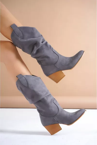 ميرلين المرأة رمادي سويدي سحب أحذية رعاة البقر