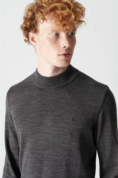 Pull en maille unisexe anthracite pour homme Demi-col roulé non plumeux Coupe régulière 