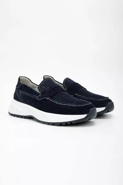 Runo Men's Navy Blue Suede Genuine Leather Loafer Shoes