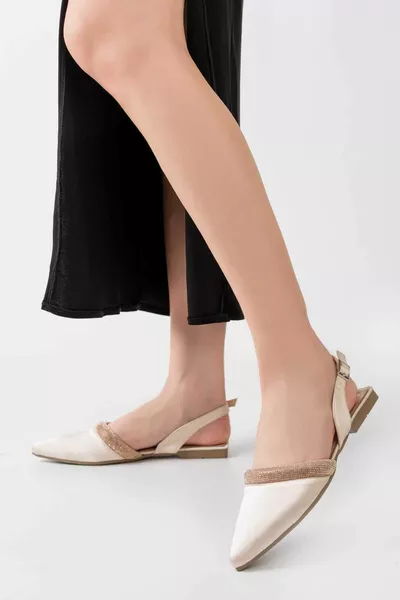 المرأة الباليه الشقق البيج الساتان مريحة العظام وحيد وأشار اصبع القدم