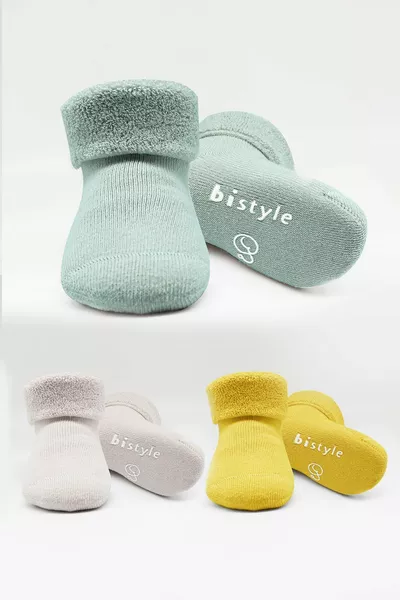 جوارب عضوية بدون خياطة مضادة للانزلاق للبنات والأولاد من بيستيل 3 قطع