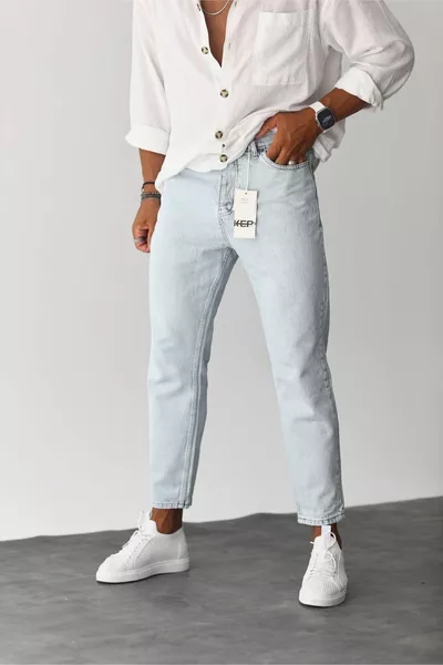 بنطال جينز أزرق فاتح للرجال بويفريند