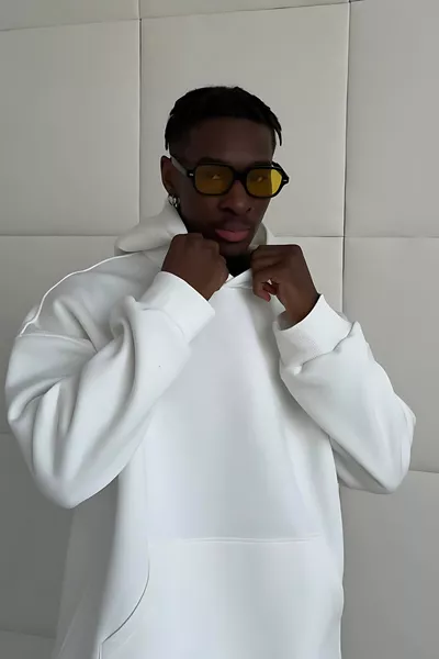 Witte uniseks oversized hoodie in zacht materiaal met fleece voering