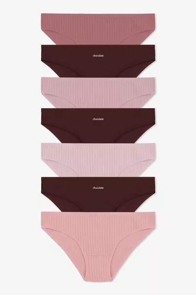 Culotte en coton élasthanne à motifs pour femme, lot de 7