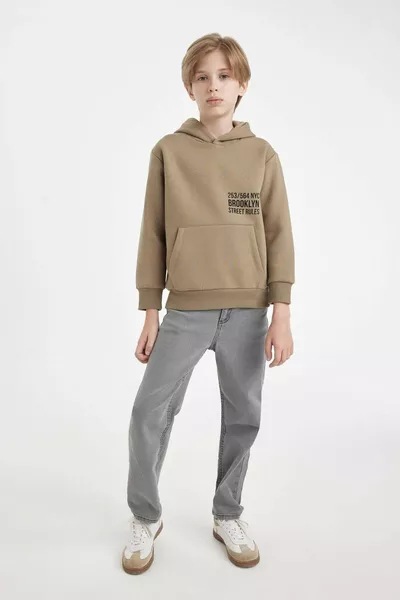 Sweat à capuche scolaire pour garçon avec poches et imprimé texte WN