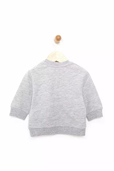 سويت شيرت أطفال أولاد HelloBaby بفرو شاردونيه، بأزرار فشار، ياقة دائرية، كم طويل، بلون رمادي غامق ممزوج