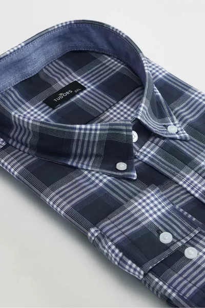 Plus Size Plaid Bordered Collar Button-Up Men's Shirt