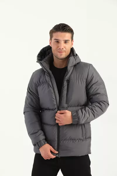 معطف شتوي رجالي مبطن سميك بغطاء رأس مقاوم للماء والرياح باللون الأنترسايت