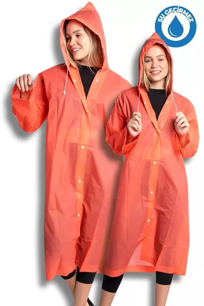 Imperméable Femme Homme avec Capuche et Pressions Eva Orange 