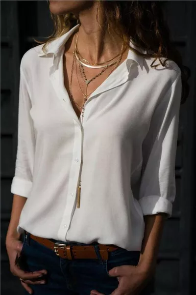 Solid Color Woven Viscose Fabric Legendary Basic Shirt White