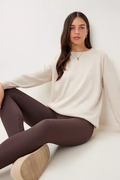 Pull basique pour femme col rond beige 