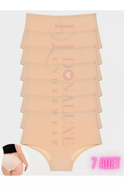 Damen Hohe Taille Slip Hautfarben Baumwolle Weicher Stoff 7er Pack