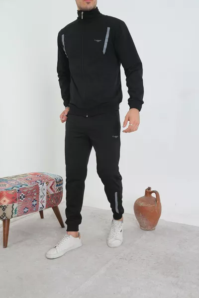 بدلة رياضية رجالية سوداء بسحّاب كامل