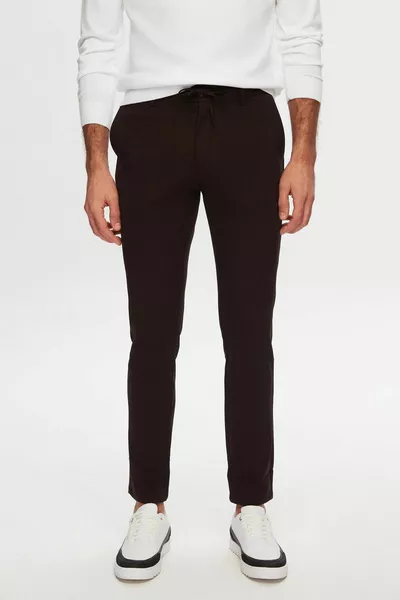 Ds Damat Slim Fit Brown Jogger Pants with Elastic Waist, Drawstring, Zipper, and Stretch for Comfort