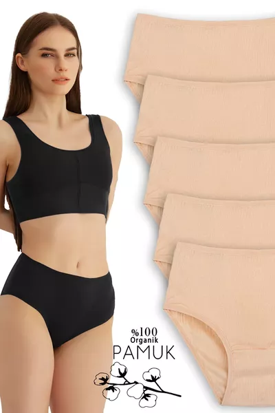 Culottes hautes côtelées pour femme, lot de 5,  % coton, couleur chair