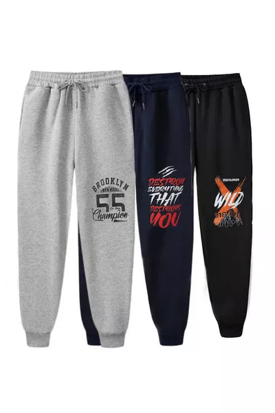 Pantaloni da jogging da bambino maschio con tasche stampate e fondo a costine, non si ritirano, disponibile in 3 pezzi, taglie  anni