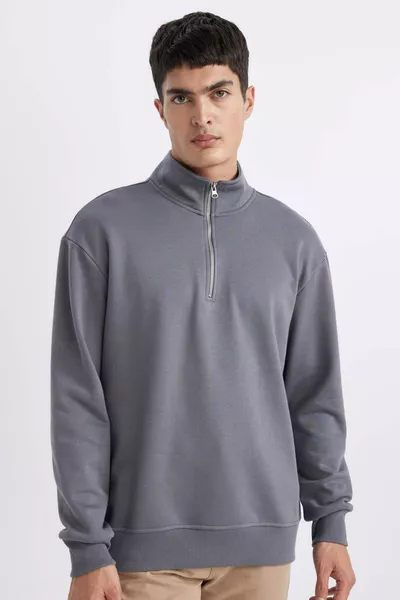 Comfort Regular Fit Bequemer Schnitt Reißverschluss Stehkragen Basic Einfarbiges Sweatshirt SP