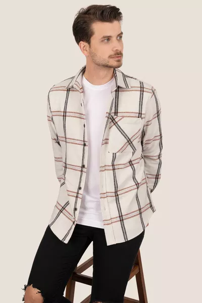 Bone White Striped Oversized Flannel Men's Shirt