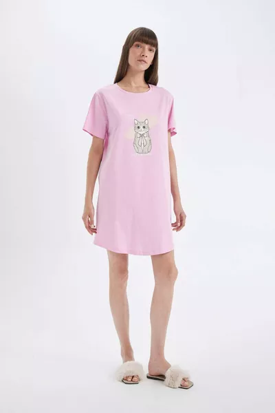 Nuisette à manches courtes avec col rond et imprimé - Fall in Love HS