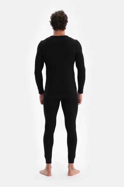 Men's Black Crew Neck Long Sleeve Thermal Top
