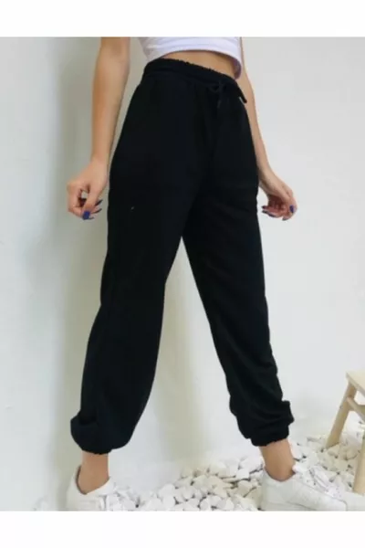 Dames zwarte rechte joggingbroek met elastische taille