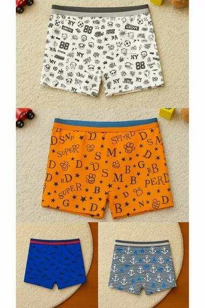 أربعة سراويل داخلية قطنية للأولاد