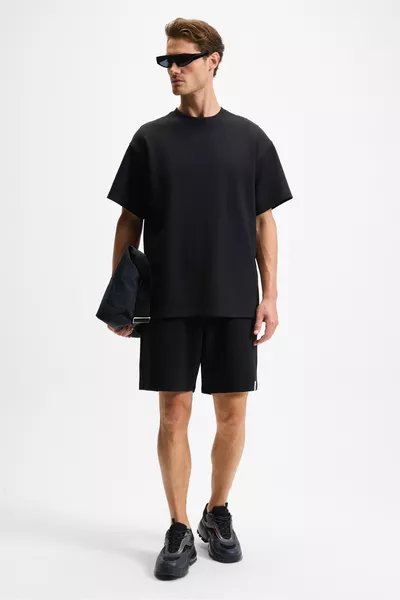 DONYEL Мужская футболка с коротким рукавом и круглым вырезом, черная, обычного кроя