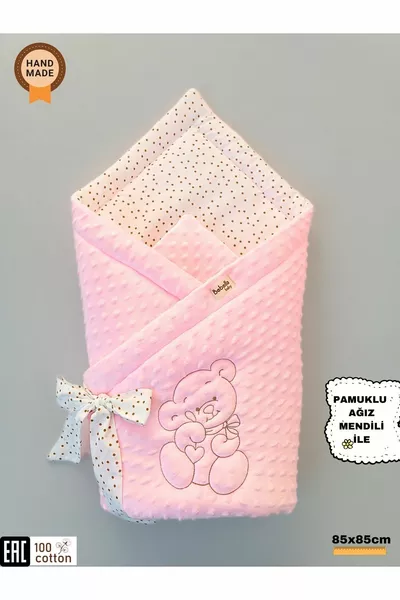 Pink Girl Chickpea Baby Blanket & Swaddling Bear Embroidered Hospital Exit Newborn Cover / Quilt
