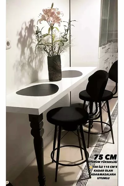 كرسي دولشي بار جديد بيفايس قماش، ارتفاع  سم، أسود. مناسب للطاولات والجزر بارتفاع بين   سم.