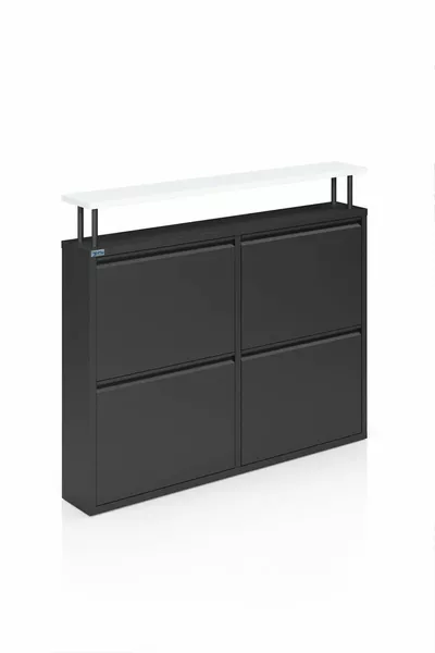 4-Tier Metal Shoe Rack with Shelves - Black